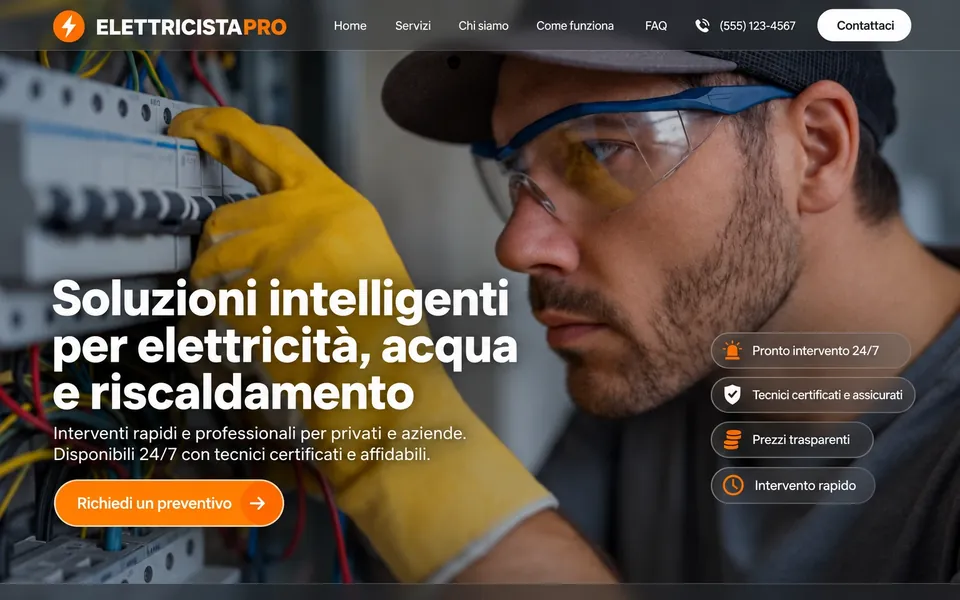 Esempio di sito per elettricista con foto in primo piano